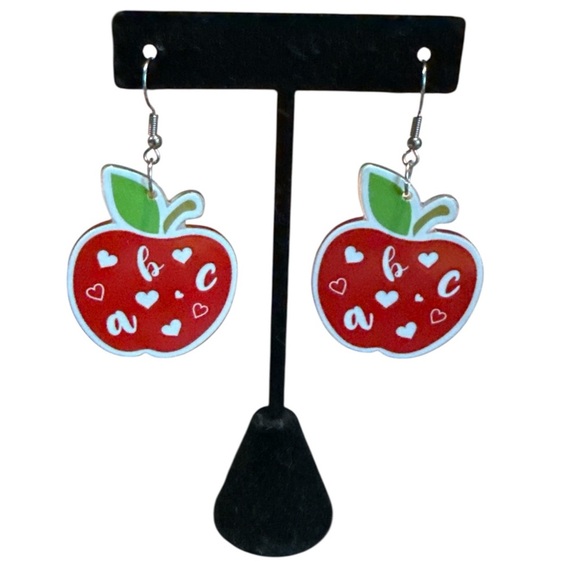 3/$20 Red Apple Pierced Earrings with Alphabet Design - Picture 2 of 7